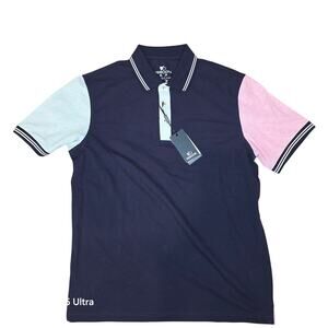 NWT Vebon navy color block sleeves, polo shirt, dynamic flex sz Med